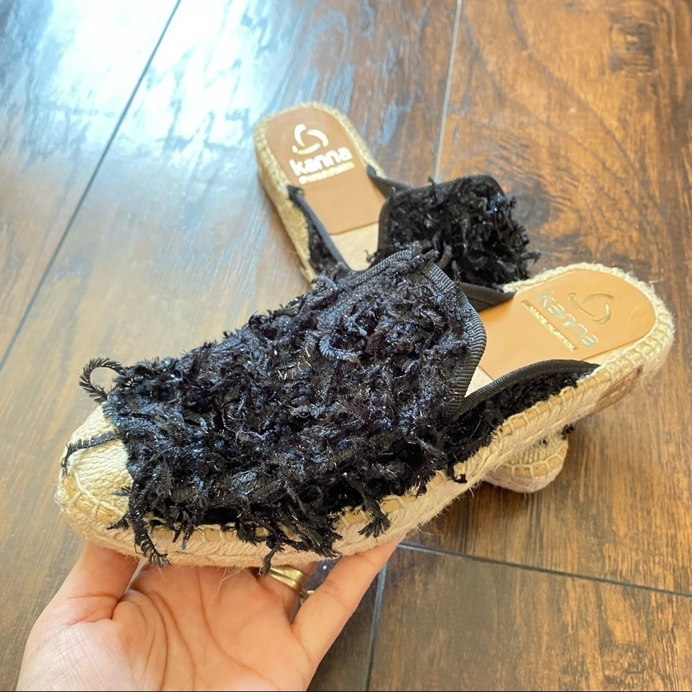 Kanna Canva and fringe mules made in Spain